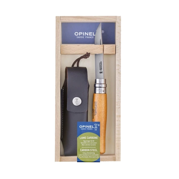 Opinel N°8 Deri Kılıflı Karbon/Çelik Çakı (Özel Kutulu) ürün görseli 1