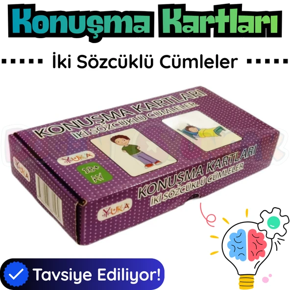 Orijinal Konuşma Kartları - İki Sözcüklü Cümleler - Çocuklar için Konuşma Etkinliği Otizim Kartları ürün görseli 1