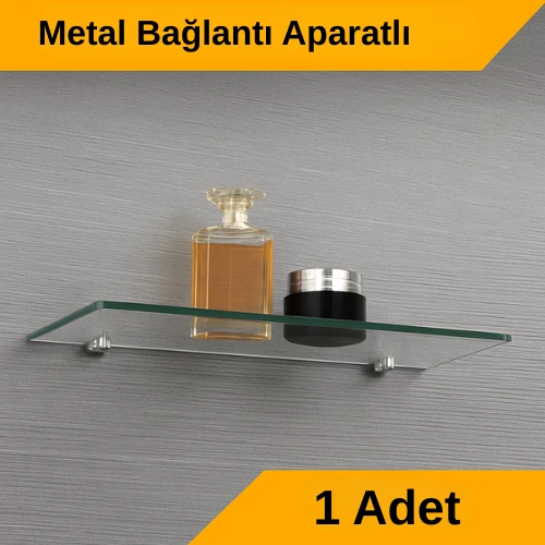 Pleksi Hayalet Raf 8mm | Banyo Mutfak Düzenleyici Metal Bağlantılı Şeffaf Raf - 50 Cm ürün görseli 1