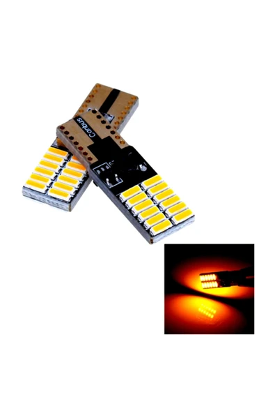 Turuncu Led Park Ampulü - 24 Ledli T10 Model Park Ve Plaka Ampulü Koyu Sarı ( Amber ) ürün görseli 1
