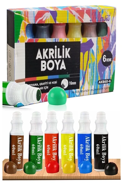 Sıvı Akrilik Boya 6 Renk 60 ml 1 Paket Masis Likit Akrilik Boya 6 lı Akrilik Markör Mürekkep Grafiti Ahşap Plastik ürün görseli 1