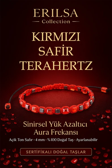 Sertifikalı Sinirsel Yük Azaltıcı Aura Frekansı – Kırmızı Safir ve Terahertz Doğal Taş 4 mm ürün görseli 1