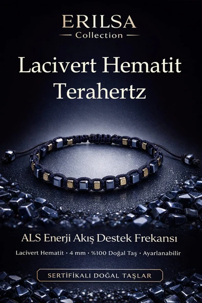 Sertifikalı ALS Enerji Akış Destek Frekansı Bilekliği – Lacivert Hematit ve Terahertz Doğal Taş ürün görseli 1