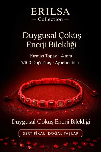 Sertifikalı Duygusal Çöküş Enerji Bilekliği – Kırmızı Topaz Doğal Taş 4 mm Ayarlanabilir ürün görseli 1