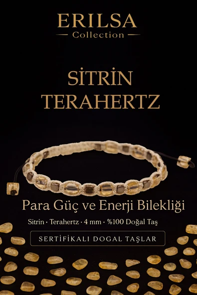 Sertifikalı Para Güç ve Enerji Bilekliği – Sitrin ve Terahertz Doğal Taş 4 mm Ayarlanabilir ürün görseli 1