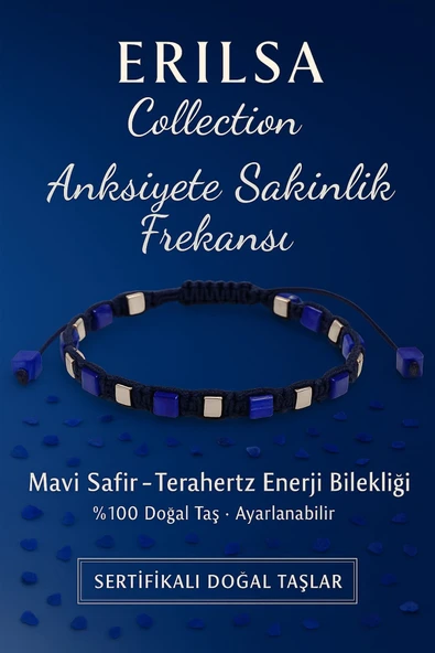 Sertifikalı Anksiyete Sakinlik Frekansı Enerji Bilekliği – Mavi Safir ve Terahertz Doğal Taş ürün görseli 1