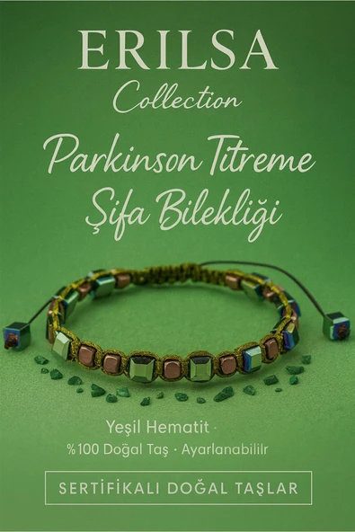 Sertifikalı Parkinson Titreme Destek Frekansı Bilekliği – Yeşil Hematit Doğal Taş 8 mm ürün görseli 1
