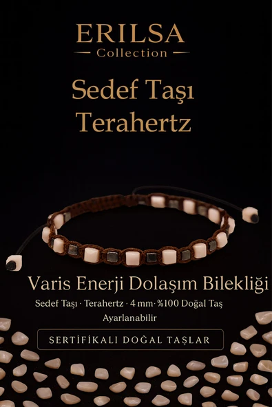 Sertifikalı Varis Enerji Dolaşım Bilekliği – Sedef Taşı ve Terahertz Doğal Taş 4 mm Ayarlanabilir ürün görseli 1