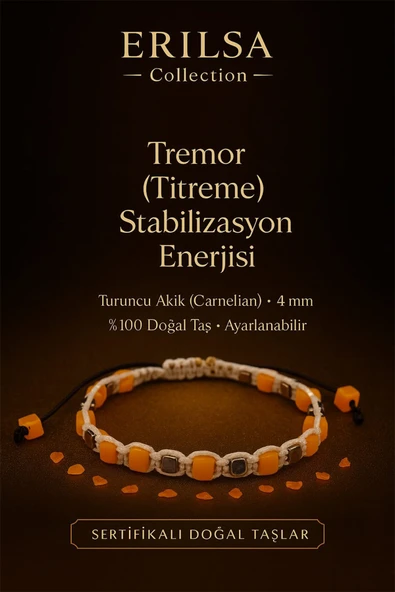 Sertifikalı Tremor (Titreme) Stabilizasyon Enerji Bilekliği – Turuncu Akik ve Terahertz 4 mm ürün görseli 1