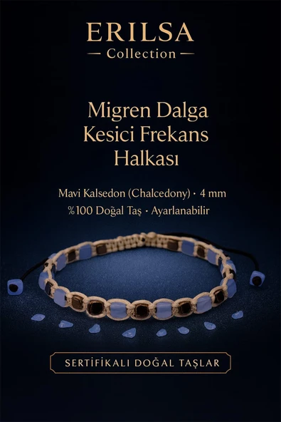 Sertifikalı Migren Dalga Kesici Frekans Halkası – Mavi Kalsedon (Chalcedony) 4 mm Ayarlanabilir ürün görseli 1