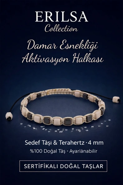 Sertifikalı Damar Esnekliği Aktivasyon Halkası – Sedef Taşı ve Terahertz Doğal Taş 4 mm Ayarlanır ürün görseli 1