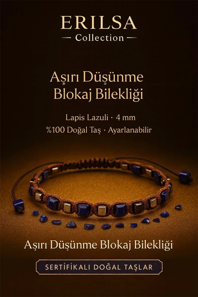 Sertifikalı Aşırı Düşünme Blokaj Enerji Bilekliği – Lapis Lazuli Doğal Taş 4 mm Ayarlanabilir ürün görseli 1