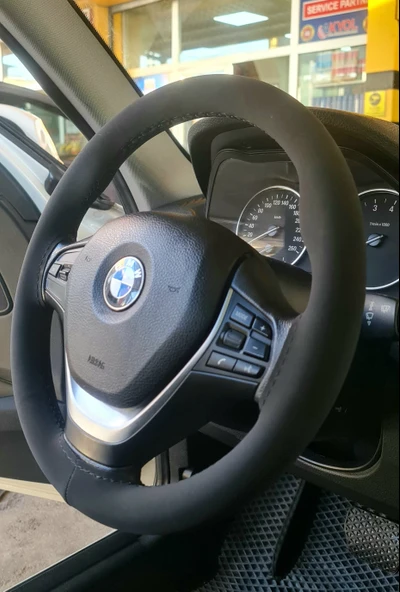 Bmw ile Uyumlu Dikmeli Direksiyon Kılıfı Alkantara Siyah ürün görseli 1