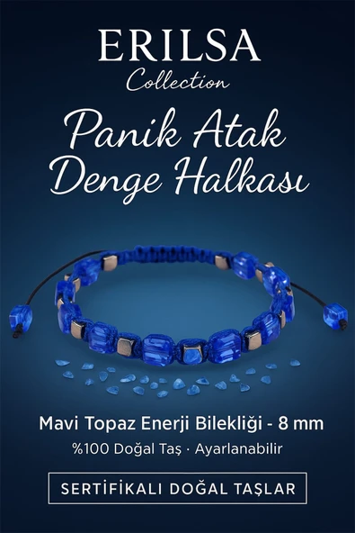 Sertifikalı Panik Atak Denge Halkası – Mavi Topaz Doğal Taş 8 mm Enerji Bilekliği Ayarlanabilir ürün görseli 1
