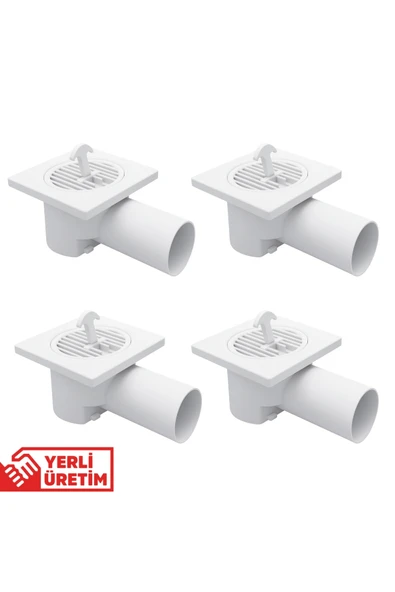 DESIPHON 4’lü Paket Plastik Yer Sifonu 10x10 cm Kare Izgaralı – 50 mm Yandan Çıkışlı ABS Plastik Yer Süzgeci ürün görseli 1