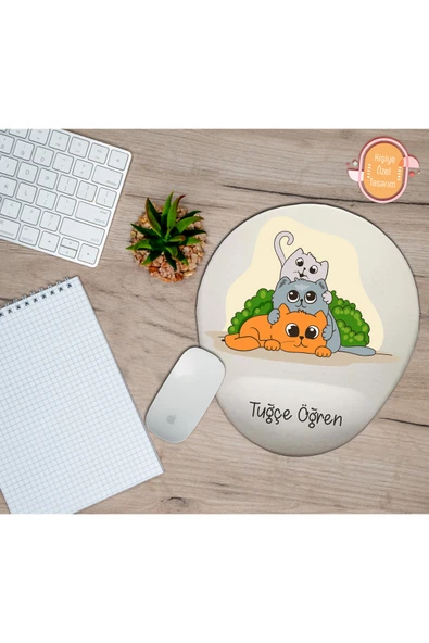 hediye kapımda Kişiye Özel 3 Kedi Arkadaş Temalı Mouse Pad Bilek Destekli ürün görseli 1