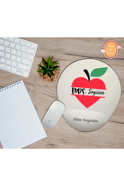 hediye kapımda Kişiye Özel Mrs (bayan) Yazılı Kalp Temalı Mouse Pad Bilek Destekli ürün görseli 1