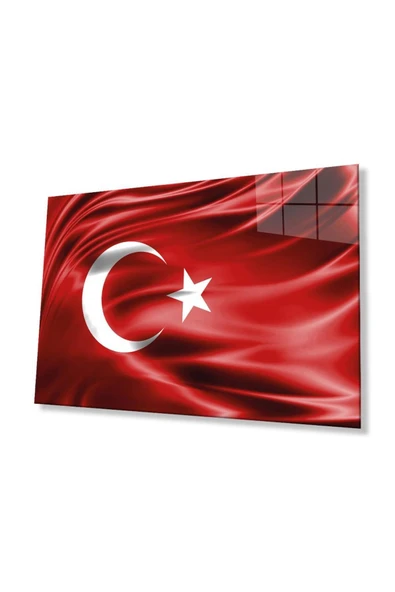 Kırmızı Dalgalı Türk Bayrağı Cam Tablo Red Wavy Turkish Flag Glass Painting ürün görseli 1