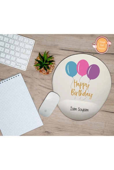 hediye kapımda Kişiye Özel Balon Temalı Doğum Günün Kutlu Olsun Yazılı Mouse Pad Bilek Destekli ürün görseli 1