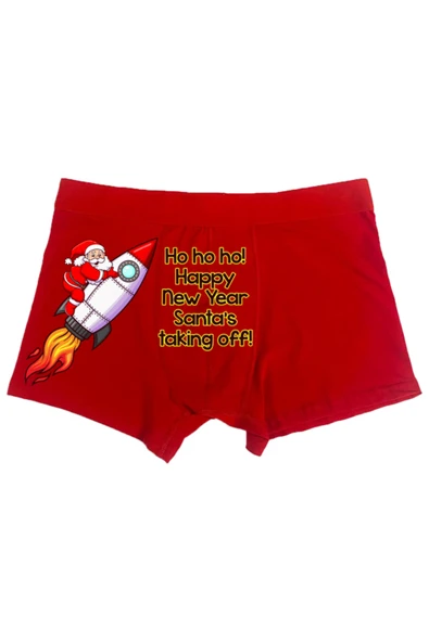 TexKid Uzay Mekiği Noel Baba Tasarımlı Happy New Year Santa's Taking off! Yazılı Eğlenceli Erkek Man Boxer ürün görseli 1