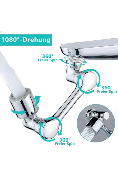 DESIPHON 1080° Dönebilen 2 Modlu Musluk Başlığı – Evrensel Mutfak ve Banyo Su Tasarruflu Uç ürün görseli 1