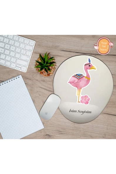 hediye kapımda Kişiye Özel Filamingo Çiçekli Pambe Temalı Mouse Pad Bilek Destekli ürün görseli 1