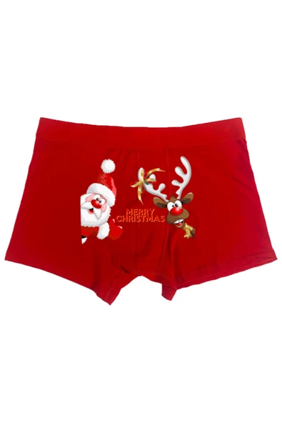 TexKid Noel Baba Ve Geyik Tasarımlı Merry Christmas Yazılı Eğlenceli Erkek Man Boxer ürün görseli 1