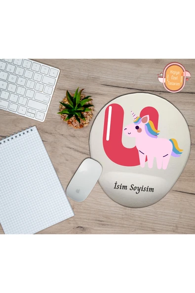hediye kapımda Kişiye Özel Animal Harf Hayvan Temalı Mousepad Bilek Destekli U Harfi ürün görseli 1