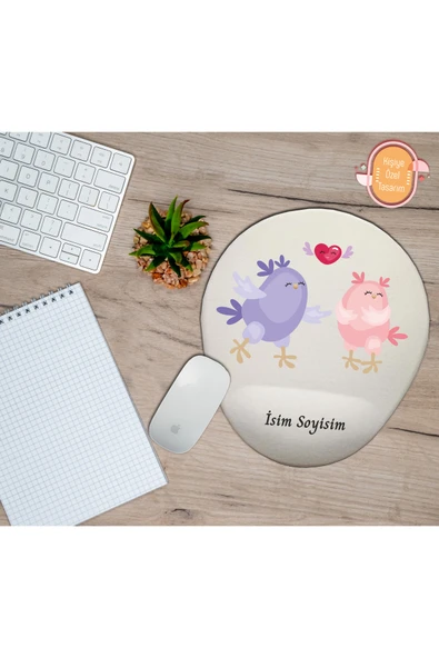 hediye kapımda Kişiye Özel Aşık Sevimli Kuşlar Dans Temalı Mouse Pad Bilek Destekli ürün görseli 1