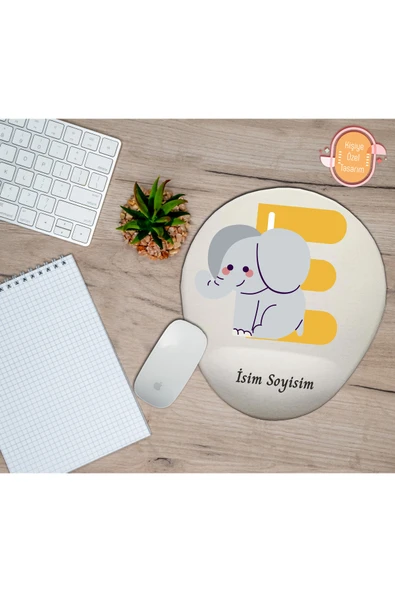 hediye kapımda Kişiye Özel Animal Harf Hayvan Temalı Mousepad Bilek Destekli E Harfi ürün görseli 1