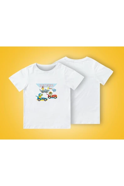 TexKid 3 Dinazor Araba Yarışı Baskılı Çocuk Tişört ürün görseli 1