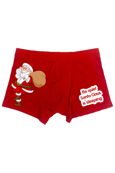 TexKid Be Quiet Santa Claus is Sleeping Tasarımlı Eğlenceli Erkek Man Boxer ürün görseli 1