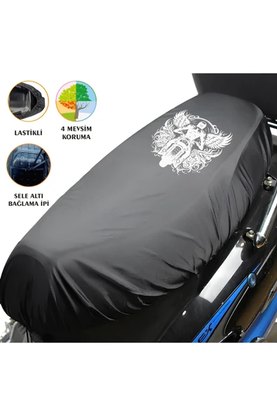 TexKid Motorcu Melek Kanat Tasarımlı Motosiklet Sele Kılıfı Motor Koltuk Brandası Siyah ürün görseli 1