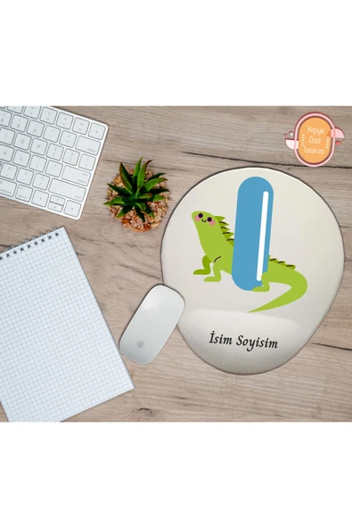 hediye kapımda Kişiye Özel Animal Harf Hayvan Temalı Mousepad Bilek Destekli I Harfi ürün görseli 1