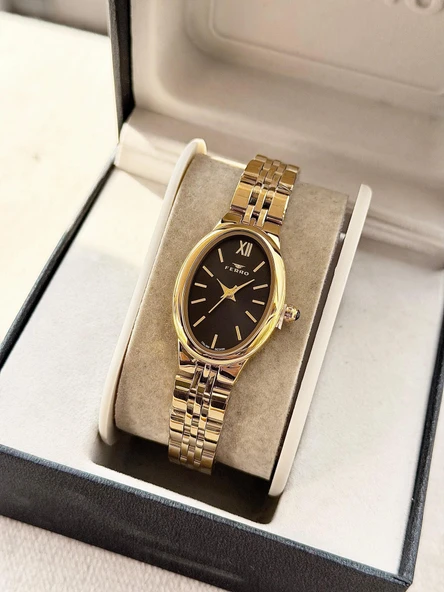 Ferro FM88732A-B2 Quartz Çelik Altın Rengi Siyah Kadran 23 mm Kadın Kol Saati ürün görseli 1