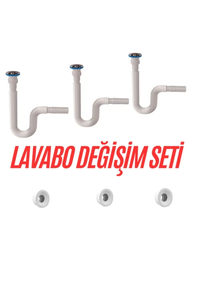DESIPHON 3 adet Sabit Kafalı Sifon 3 adet Conta - Komple ev lavabo değişim seti yüksek kalite ürün görseli 1