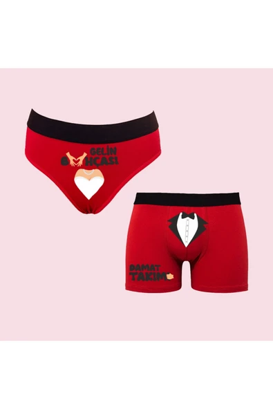 TexKid Kutulu Gelin Külot Ve Damat Boxer Tasarımlı Eğlenceli İkili Set ürün görseli 1