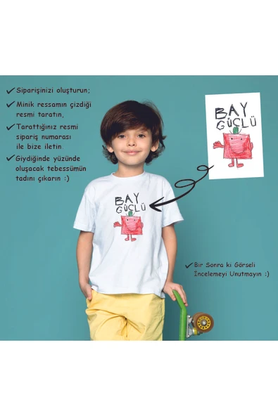 TexKid Çocuklarınızın Çizdiği Resimler Baskılı Beyaz Çocuk Tişört Kids Tshirt ürün görseli 1