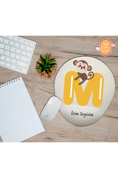 hediye kapımda Kişiye Özel Animal Harf Hayvan Temalı Mousepad Bilek Destekli M Harfi ürün görseli 1