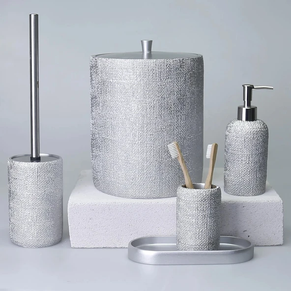 By Selim Natural Gümüş 5 Parça Polyester Banyo Seti ürün görseli 1