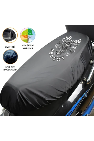 TexKid Motorcu Kuru Kafa Tasarımlı Motosiklet Sele Kılıfı Motor Koltuk Brandası Siyah ürün görseli 1