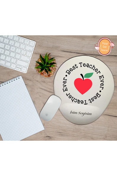 hediye kapımda Kişiye Özel Kalp Temalı En Iyi Öğretmen Yazılı Mouse Pad Bilek Destekli ürün görseli 1