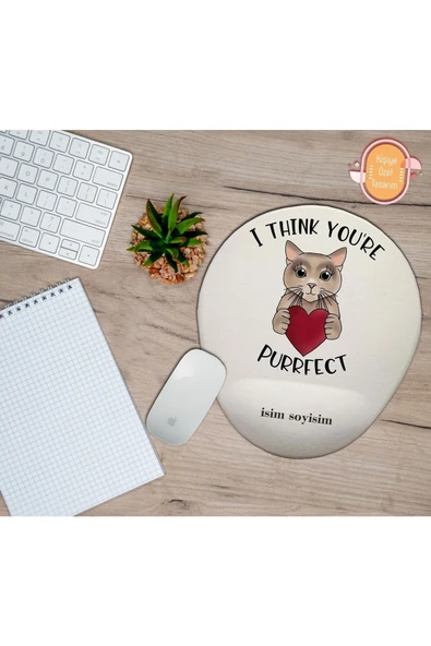 TexKid Kişiye Özel Bence Sen Mükemmelsin Kalp Tasarımlı Bilek Destekli Mouse Pad ürün görseli 1