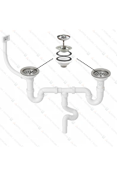 DESIPHON S Çiftli Çöpmak Sifonu Taşmalı (Yan-Derin) 11 cm Çap Koku Önleyici Evye Gideri ürün görseli 1
