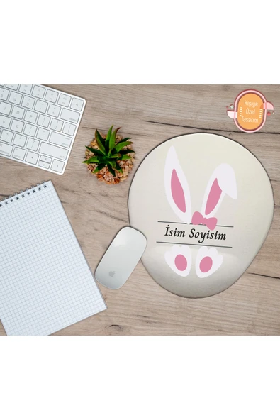 hediye kapımda Kişiye Özel Pembe Tavşan Temalı Mouse Pad Bilek Destekli ürün görseli 1