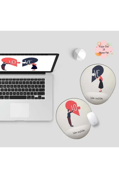 TexKid Kişiye Özel Sevgili/çift Kalp Tasarımlı 2'li Bilek Destekli Mouse Pad ürün görseli 1
