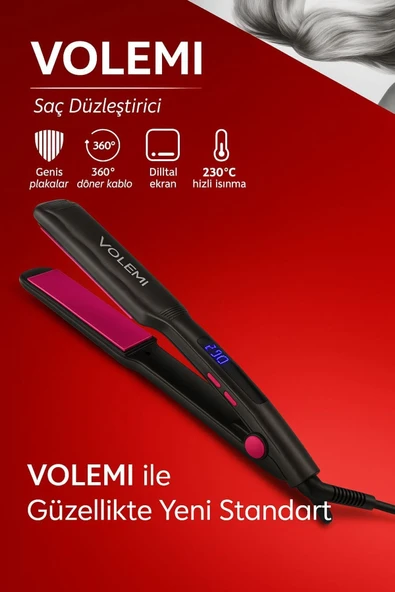 Volemı® V-0106 Geniş Plakalı Saç Düzleştirici | Hızlı Isınma, Dijital Led Ekran, Parlak Ve Pürüzsüz Saçlar ürün görseli 1