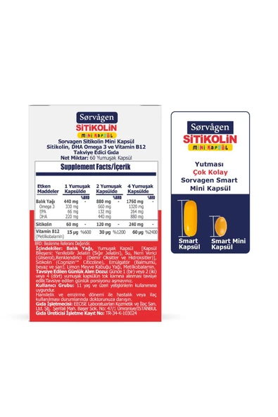 MİNİ KAPSÜL SİTİKOLİN, DHA OMEGA 3 VE B12 - 60 kapsül - Resim 2