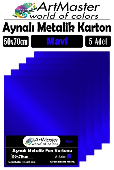 Mavi Renkli 50x70 Metalik Aynalı Fon Kartonu 5 Adet 1 Paket ArtMaster Metalik Aynalı Fon Kartonu ürün görseli 1