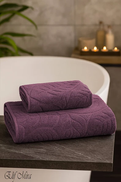 2 Parça Banyo El Yüz Havlusu Seti Dokulu %100 Pamuk 90x150 + 50x90 cm – Foliva ürün görseli 1